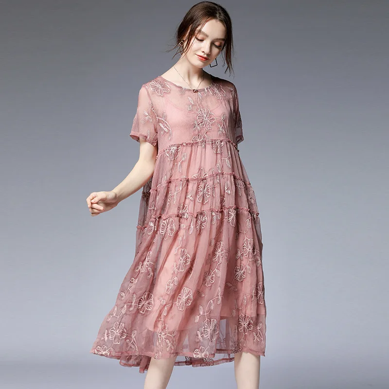 Embroidery Party Dresses Runway Floral Bohemian Flower Embroidered Vintage Boho Mesh A-Line For Women Vestidos | Женская одежда