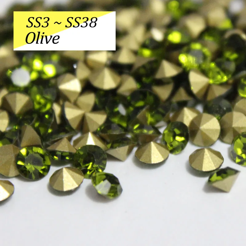 Olive SS16-SS38 блестящие хрустальные стразы круглые с заостренным фольгированным дном сзади стекло камень для одежды сумки - Цвет: Olive