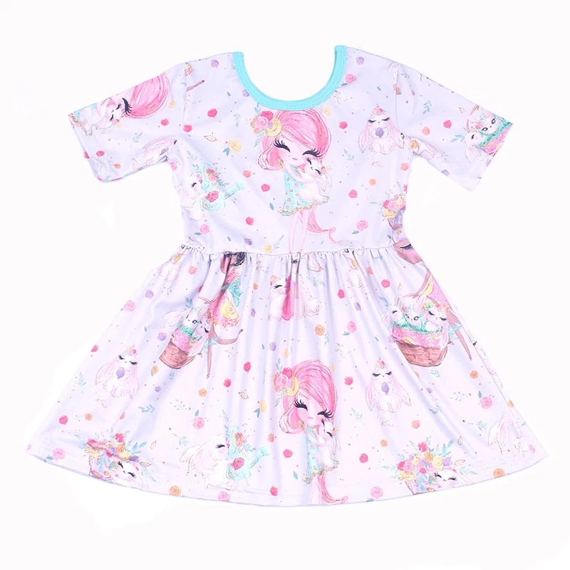 

Cute girl print boutique flower girl party dress baby frock design short sleeve dress milksilk summer clothing easter