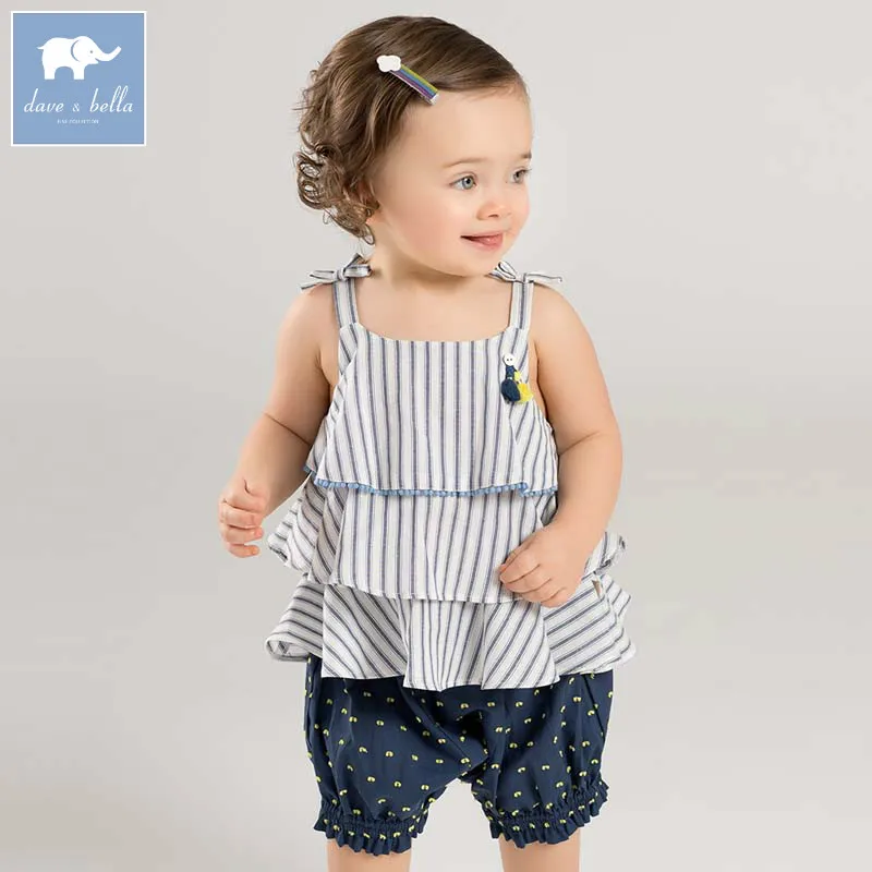 Dave bella summer baby girls clothing sets children fashion striped suits kids high quality clothes DBZ7601 | Детская одежда и