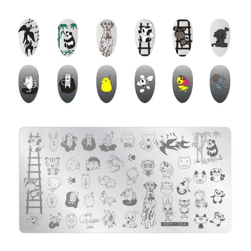 

Nail Art Stamp Template Cartoon Animal Party Nail Stamping Manicure Plate Stencil Nails Decorations