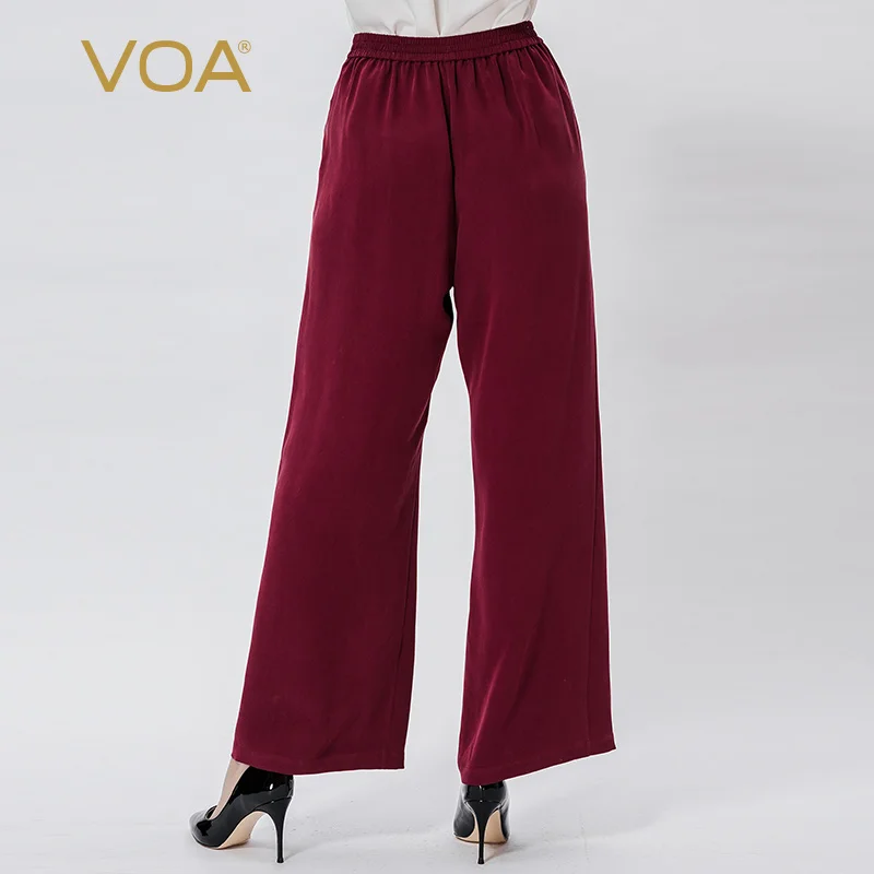 VOA темно красные шелковые брюки с косой талией и карманами повседневные Шелковые