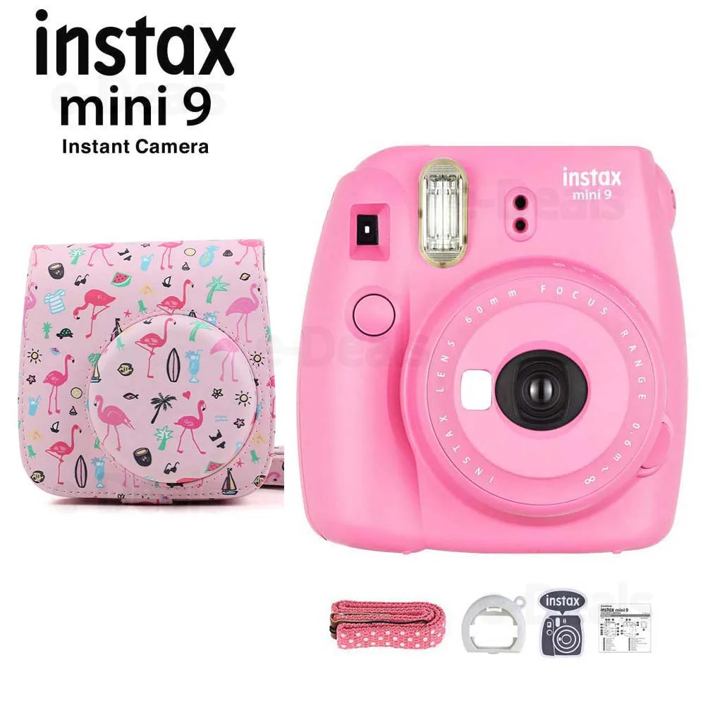 Fujifilm Instax Mini 9 фотокамера моментальной печати Фламинго розовый+ качественный мягкий чехол из искусственной кожи с плечевым ремнем