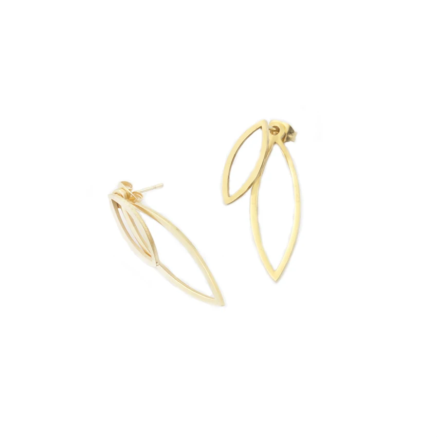 Двойные листья Стад Серьги Золотые для ушей куртка из нержавеющей стали серьги