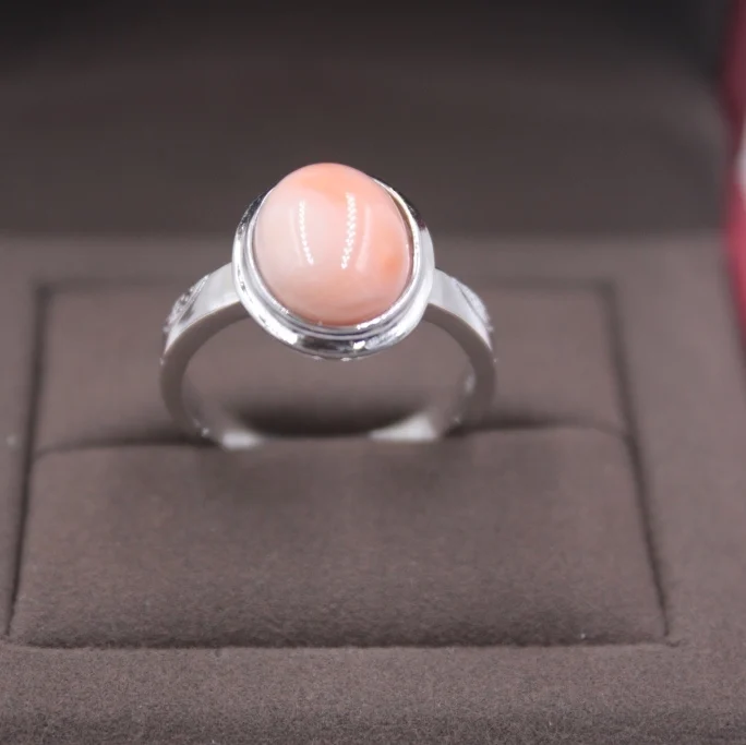 

Fine S925 Silver& Coral Ring 14mmW For Women Round Smooth Ring Size US 5-9
