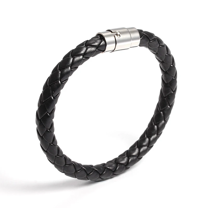 Vnox Classic Black Braided Leather Bracelet for Men Male Jewelry with Stainless Steel Clasp | Украшения и аксессуары