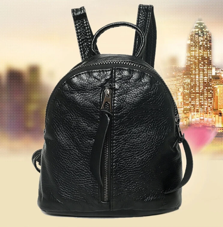 

Women Washable pu Leather backpack small simple campus student school soft leather bag backpack bag black wanfeng7