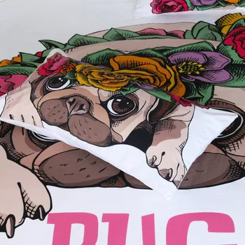 BlessLiving Rose Funny Pug Dog Pillowcase Cute One Pair Rectangle Animal Puppy Pet Pillow Case Cover Floral Cartoon Kids Bedding 2