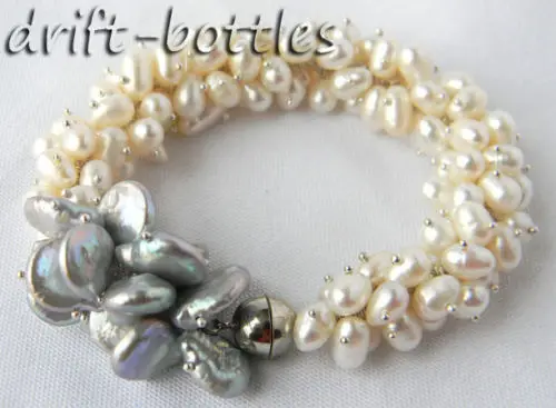 

Beautiful White Baroque Gray Coin Freshwater Pearl Bracelet