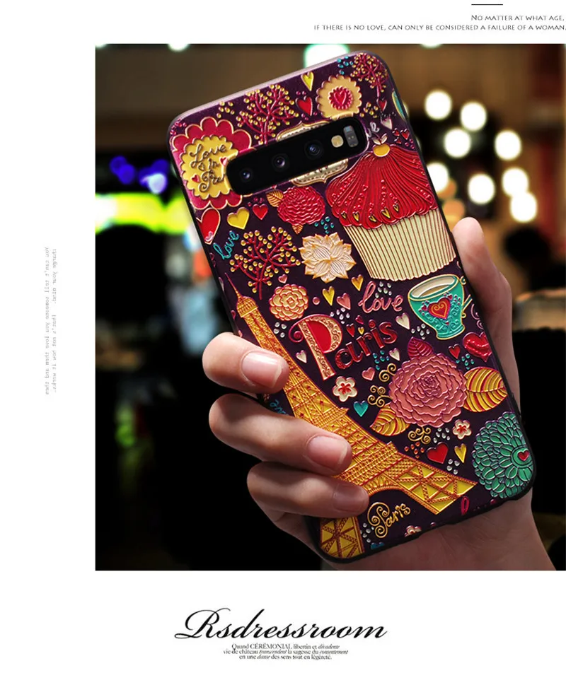 Цветок черный чехол ТПУ для samsung Galaxy S10 Plus S10e телефон Сумки Чехол 3D Матовый тиснение Coque для samsung S10Plus S10 Plus чехол s