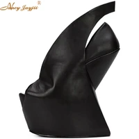 black strange heels ultra high platform heel genuine leather straps open toe dancing party dress luxury shoes women size 44 45