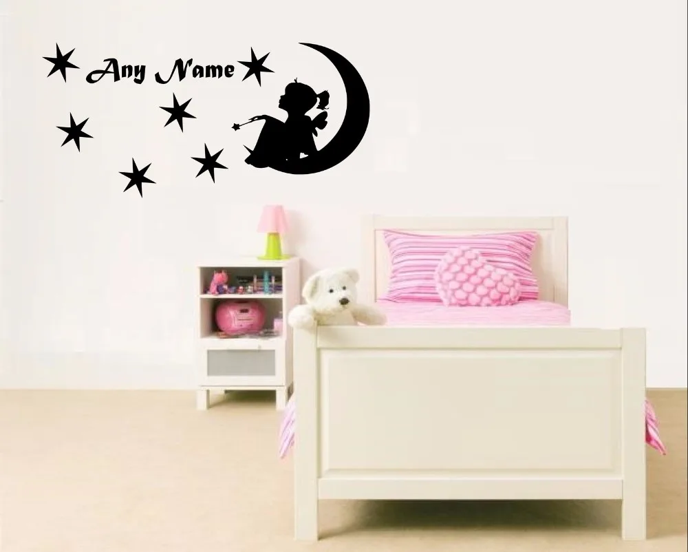 Индивидуальный Фея На Луне Виниловый Стикер Любой Имя Заказной Наклейка 30 см х 60 |