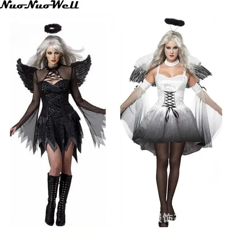 

Sexy Exposed Breasts Halloween Female Costume Cosplay Girls Black Angle Costumes Sexy Adult Fancy Fairytale Angle Party Costumes