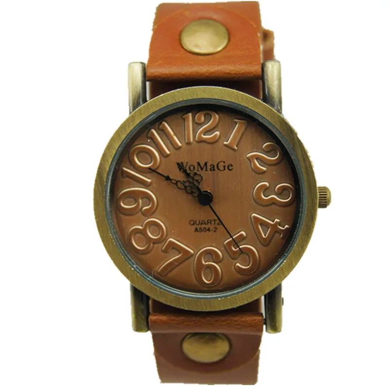 Женские Элегантные часы в стиле ретро с тиснением и большим номером кожаным