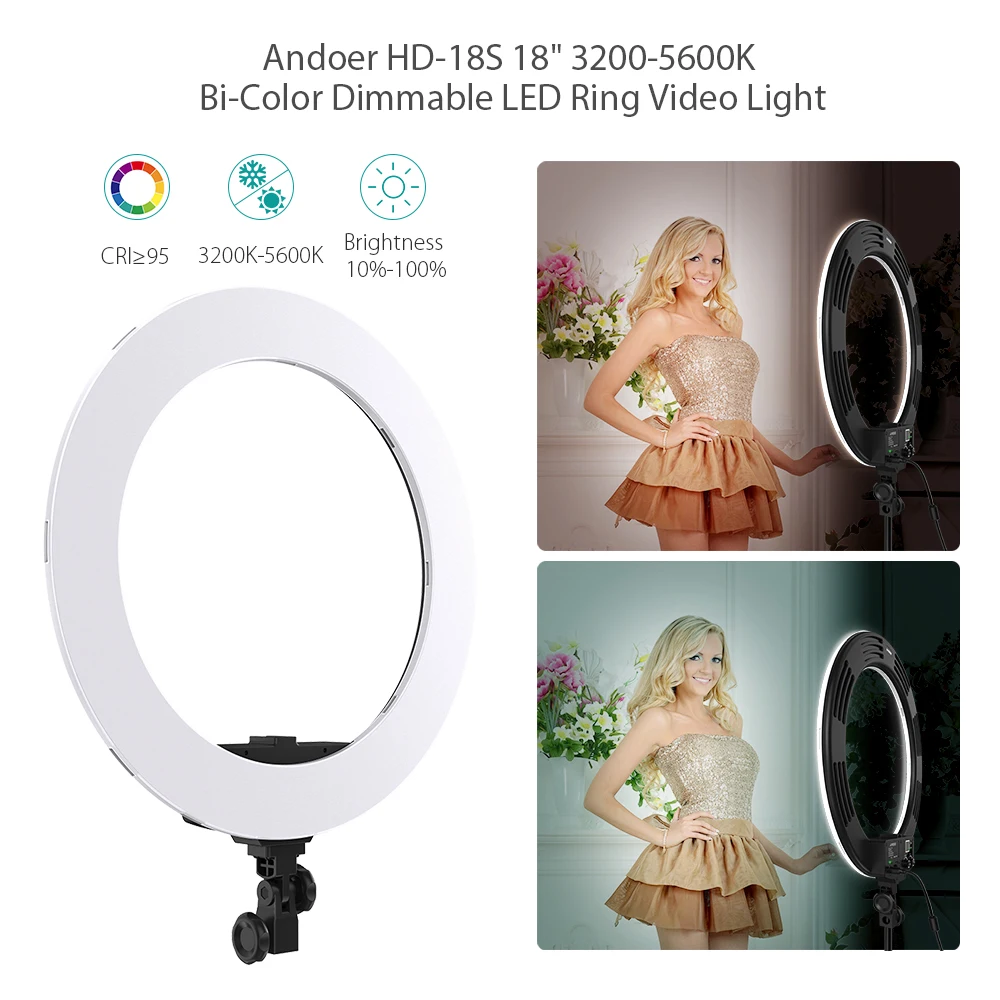 Andoer HD 18S 18 дюймовое студийное кольцевое освещение цифровое фотографическое 55 Вт