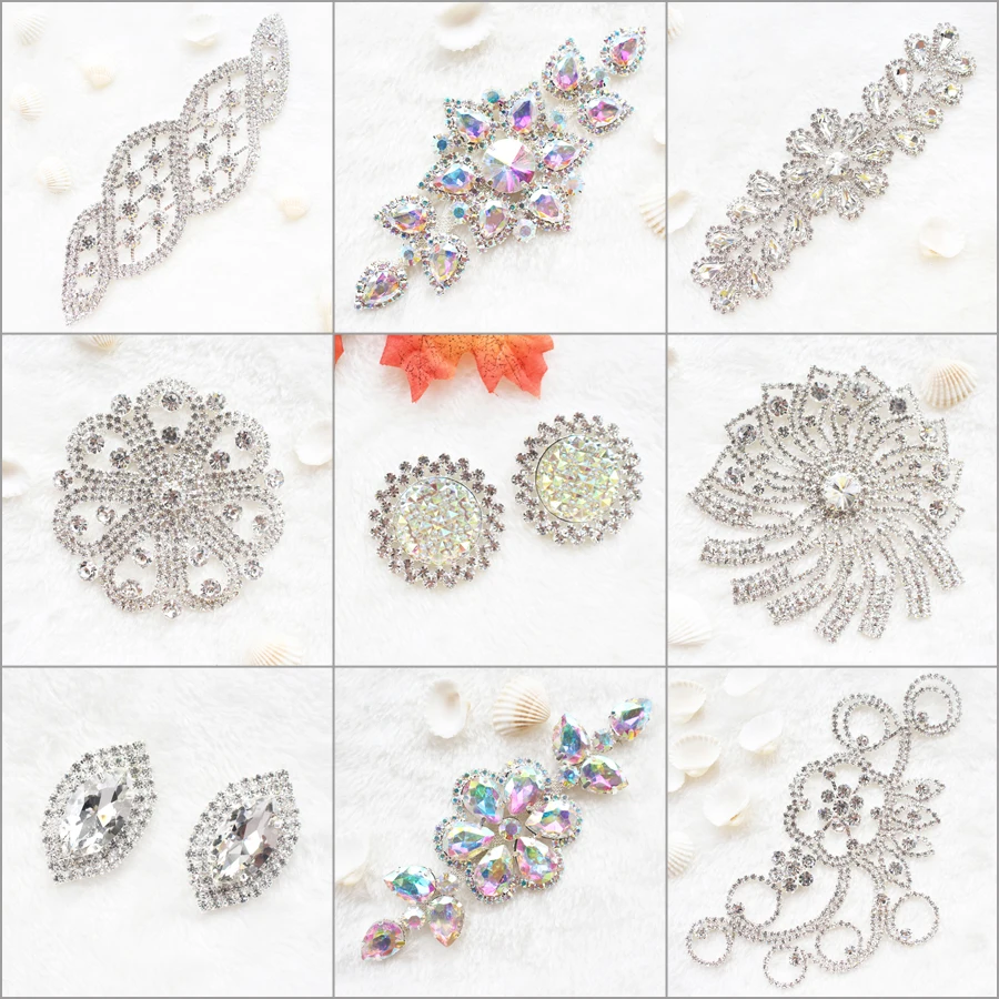 

High quality Shinny Rhinestone Appliques Patches Crystal Rhinestone Crystal Sew on Stone for Bridal Wedding Dresses Decaration