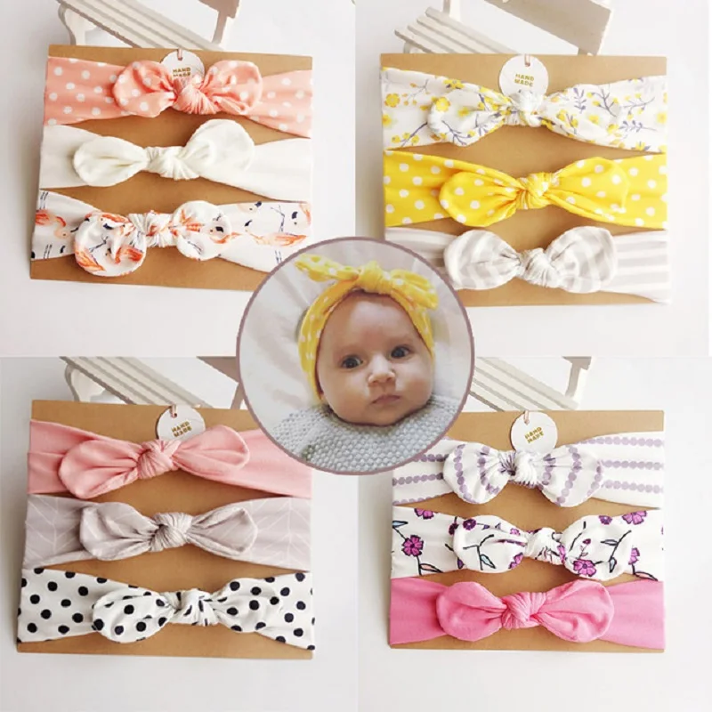 3Pcs Cute Rabbit Ear Baby Headband Neonata Bow Flower Elastic Bandanas Girls Headbands Children Turban Hair Accessories Set | Детская