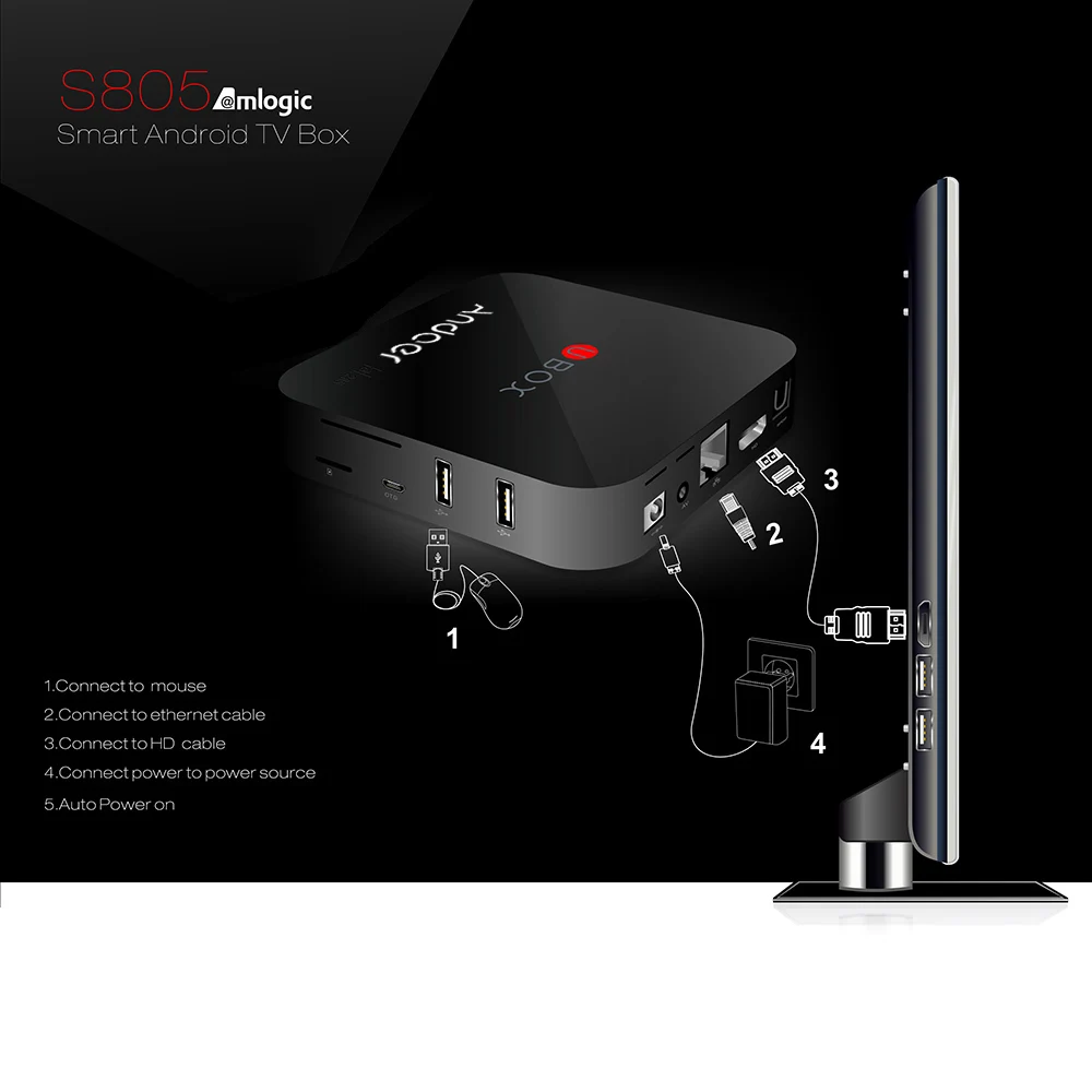 Amlogic S805 Andoer Smart Android 4.4 TV Box Quad Core Cortex A5 1G/8G Kodi/XBMC DLNA H.265 4K * 2K 2.4G WiFi Bluetooth 4.0 OTG|otg usb|otg cableotg