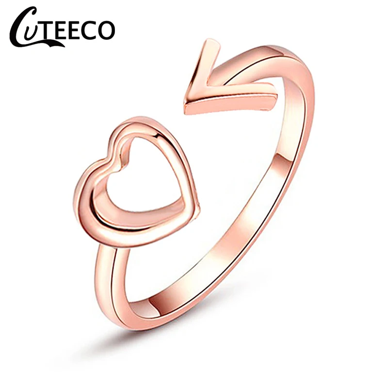 CUTEECO Простые Модные Сердце Регулируемый вечерние кольца для женские обручальные кольца женское кольцо ювелирные изделия винтажный, с серебряным покрытием - Цвет основного камня: Rose Gold