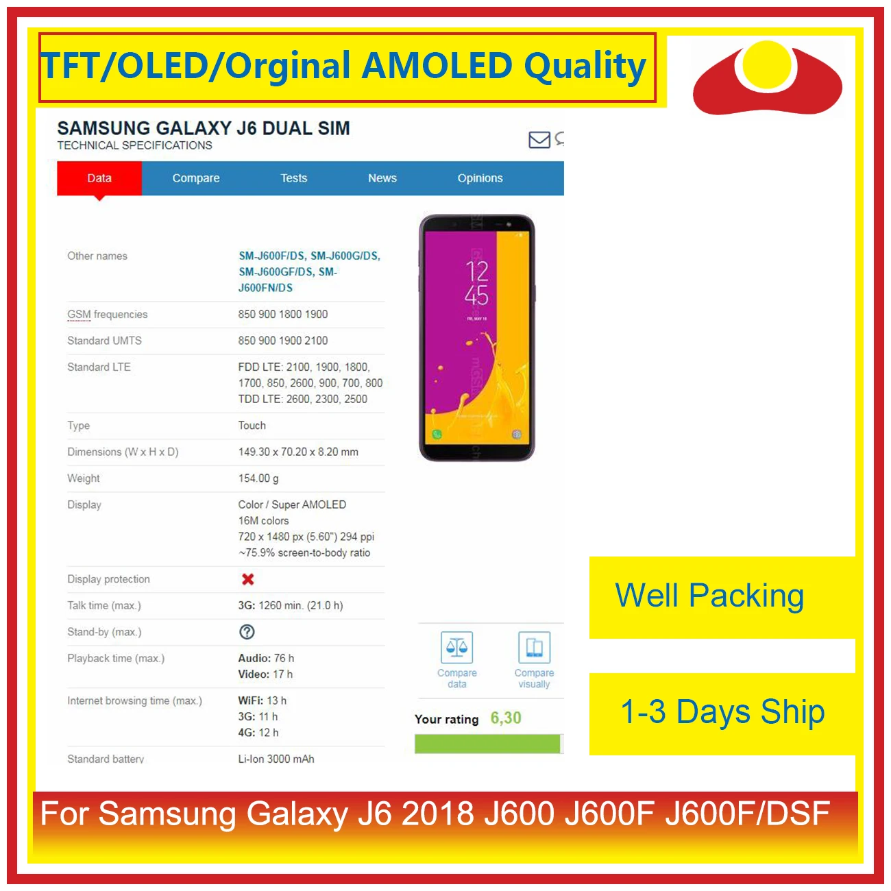 Для samsung Galaxy J6 J600 J600F SM-J600F корпус батарея Дверь задняя крышка корпус J6 Замена