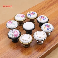 kkfing 1pcs vintage flower painted ceramic knobs cupboard door drawer kitchen handles cabinet pulls furniture hardware