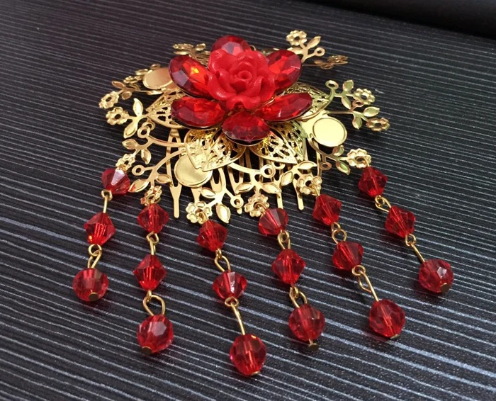 HIMSTORY Свадебный китайский традиционный золотой тон красная розовая бусина