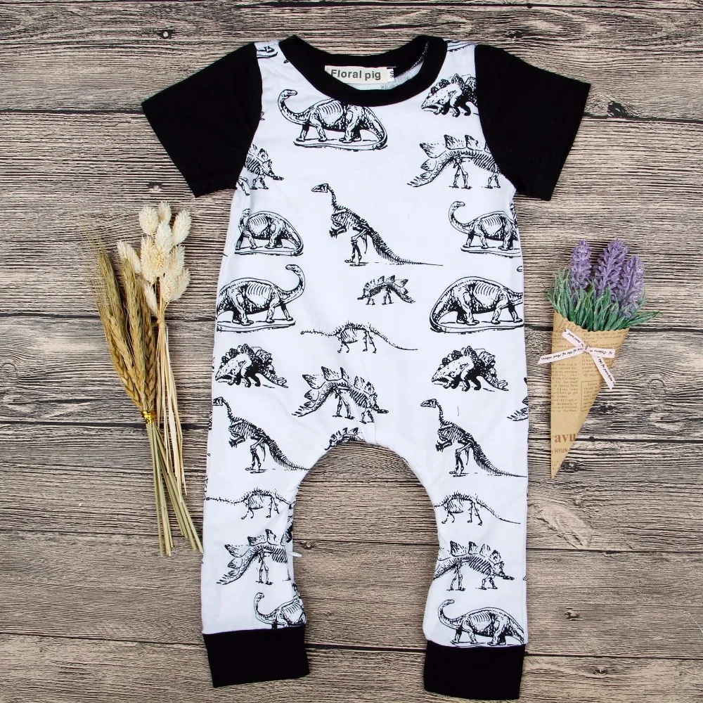 Dinosaur Romper Newborn Baby Clothes Boy Black White O-Neck Short Sleeve Toddler Jumpsuit Onesie Summer Fashion | Мать и ребенок