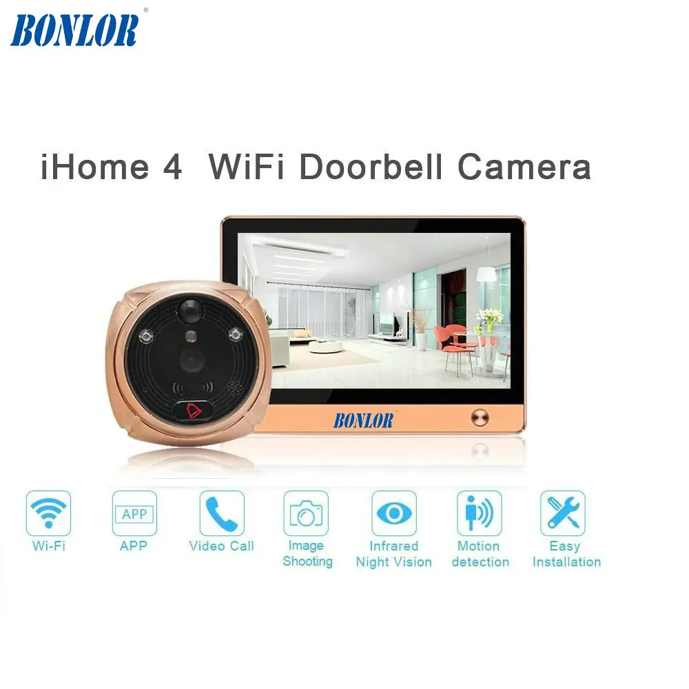 BONLOR(1 Set) The Newest Wifi/Wireless Peephole Doorbell with Camera Door Viewer 7'' LCD Display+Movement Detect+IR Night Vision