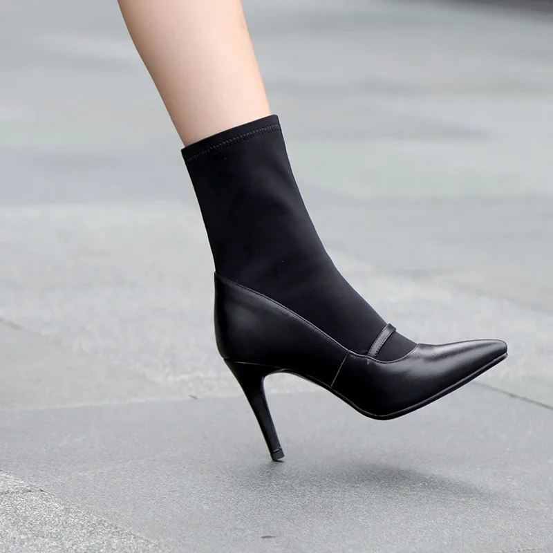Mid calf boots Pumps slip on new style zapatos mujer fashion point toe thin high heels 8.5 cm woman party shoes buckle | Обувь