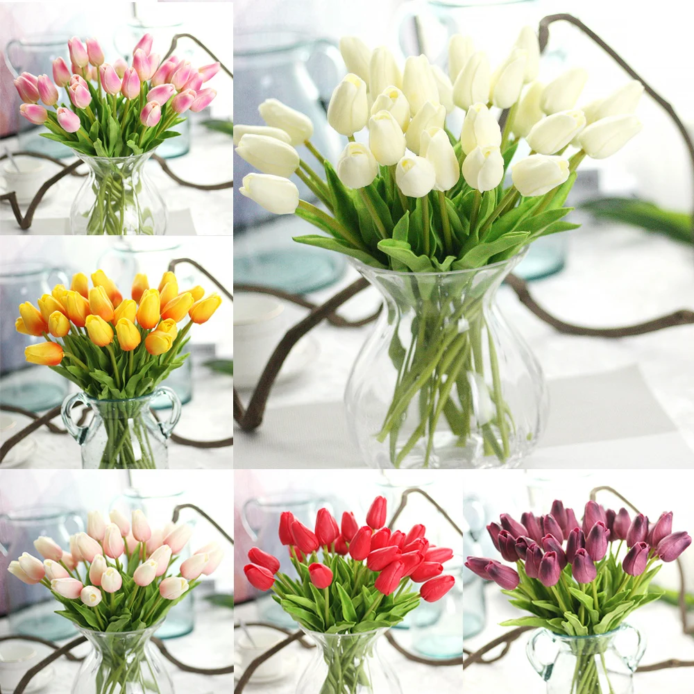 15 шт./лот настоящие на ощупь цветы тюльпана Искусственные Шелковые лепестки для