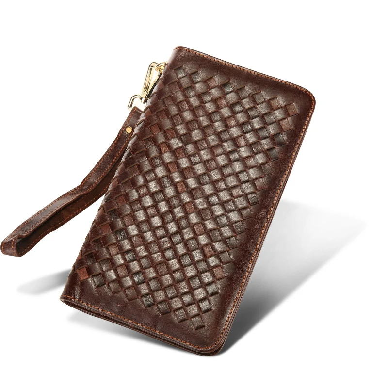 Европейский и американский Винтажный Мужской кошелек из воловьей кожи Carteira Masculina Couro, Длинные вязаные мужские кошельки с ручной веревкой