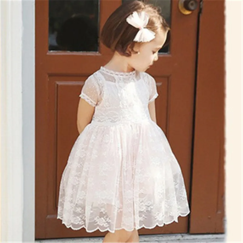 Платье для маленьких девочек Розовый Бежевый Дети принцессы кружевное