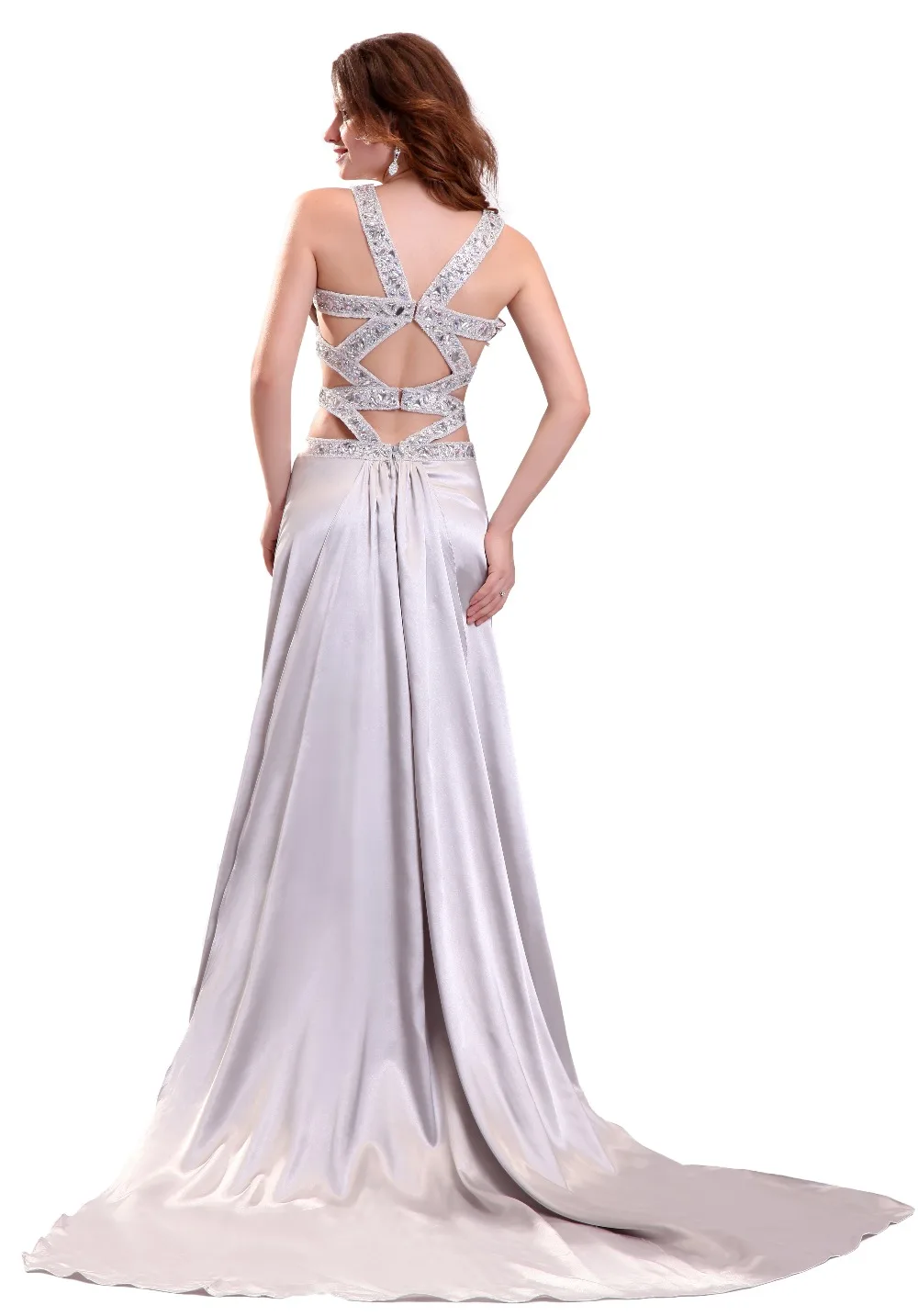 Vestido De Festa Silver Satin Prom Dress With Side High Slits Party | Свадьбы и торжества