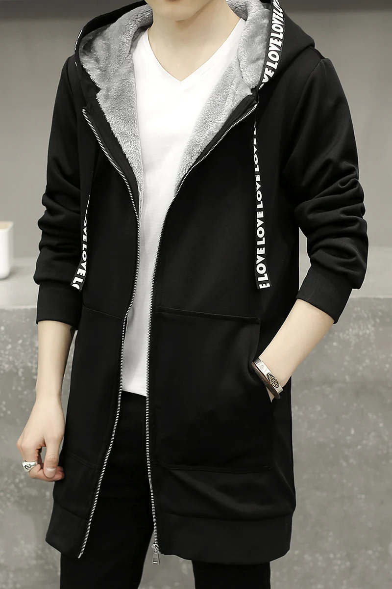 

Winter Warm Thick Velvet Male Hoodies Sweatshirts Men Coat Casual Zipper Cardigan Quality Hoody Man Hooded Long Woolen coat male