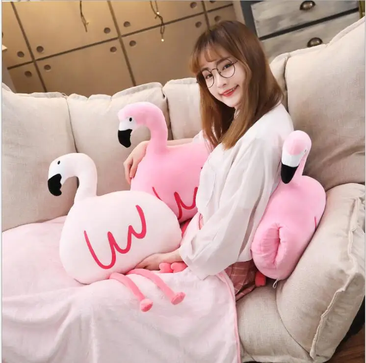 1pc 75cm cute sweet flamingo soft plush cushion + coral velvet blanket stuffed toy creative girl romantic gift | Игрушки и хобби