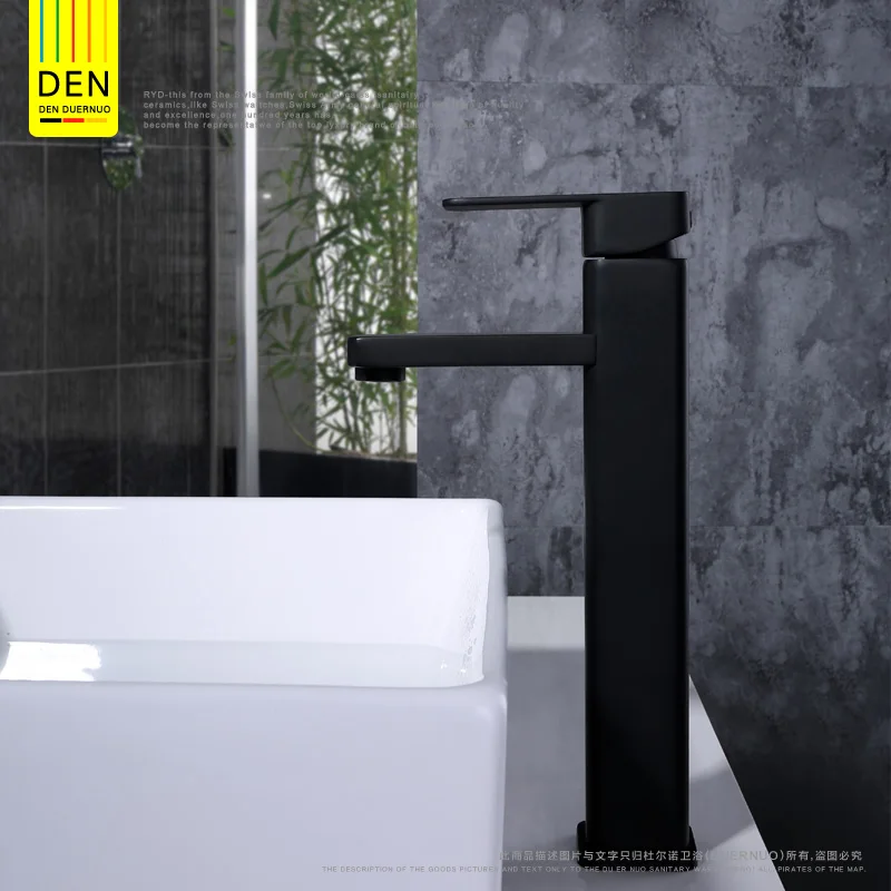 

DUERNUO Black Solid Brass Bathroom Basin Faucet Cold Water Mixer Single Handle Tap