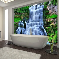 custom pvc self adhesive bathroom mural wallpaper 3d cliff waterfall wall sticker waterproof home decor fresco papel de parede