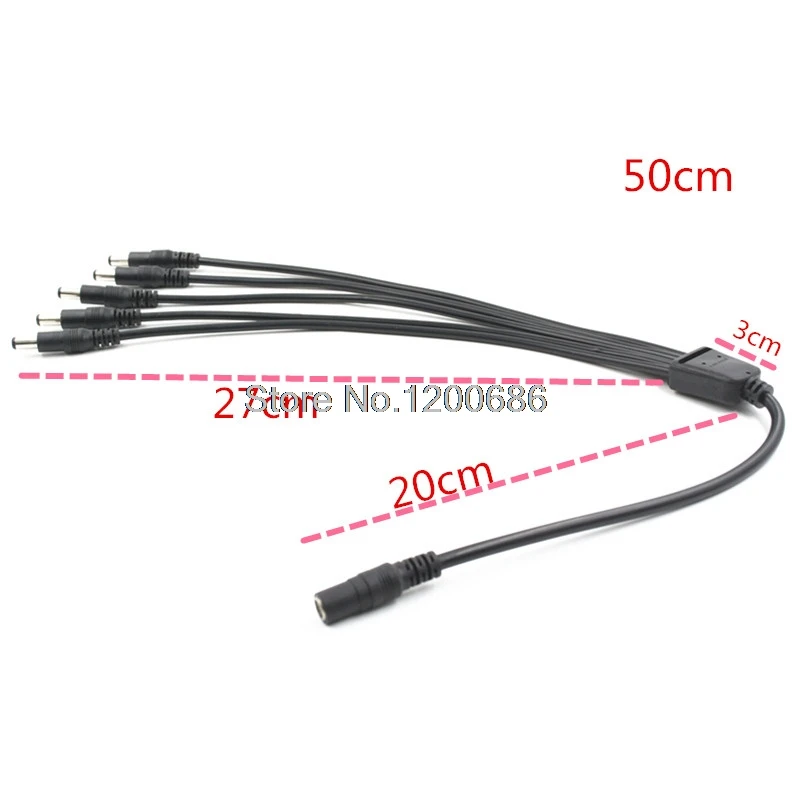26awg от 1 до 5 способ DC мощность сплиттер кабель 50 см для камер видеонаблюдения DVR NVR