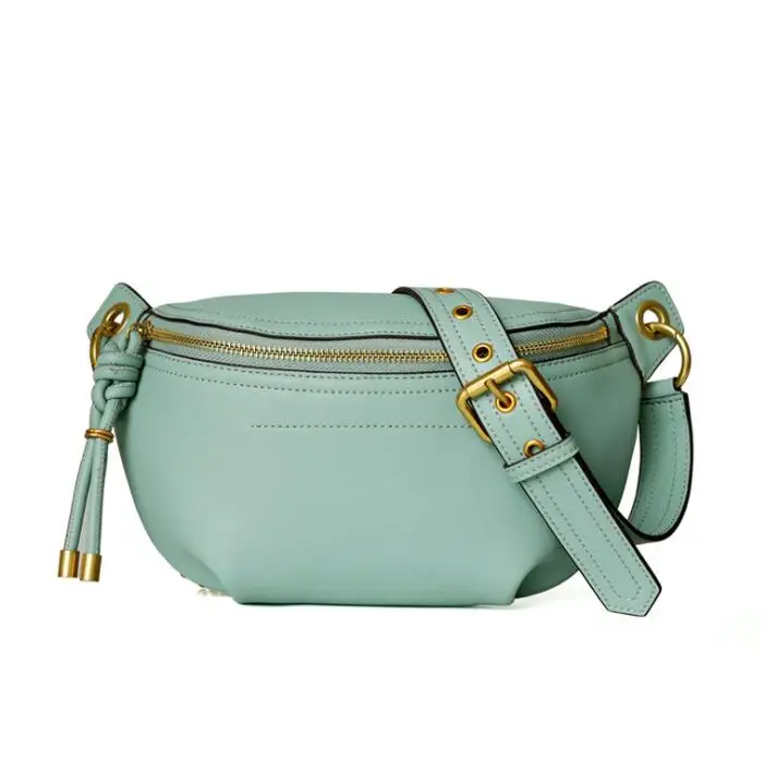 Green New Women Genuine Leather Waist Bag Fashion Shell Ladies Shoulder Messenger Bags Chic Chest Bags - Цвет: Green
