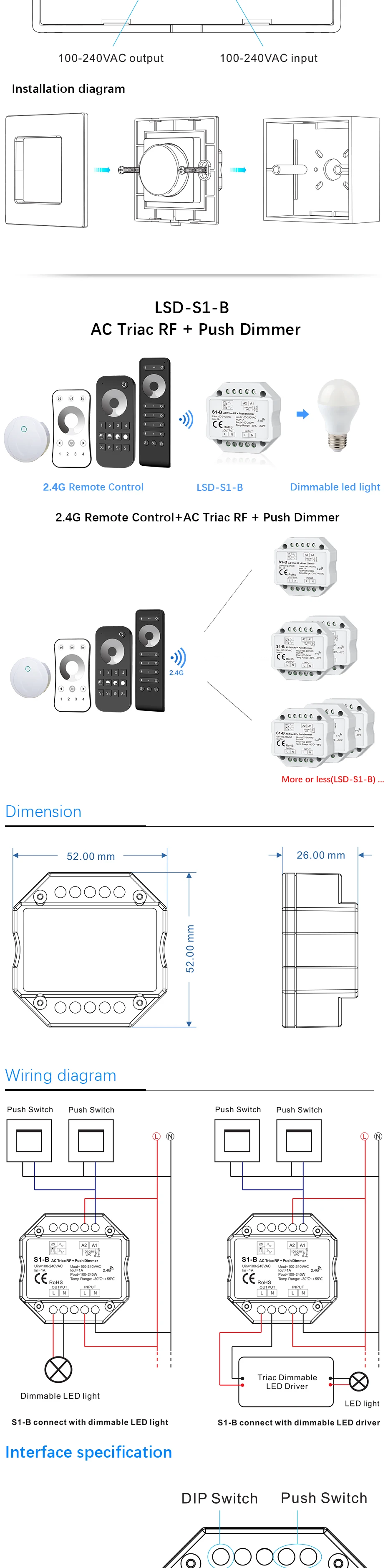 Светодиодный диммер Triac 220 в 230 В 110 В ac2.4 g 4 зоны/Wi-Fi с дистанционным управлением регулировка яркости для одного цвета светодиодный светильник с регулируемой яркостью