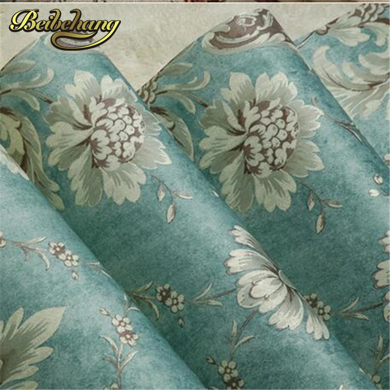 

beibehang papel de parede,European pastoral retro non-woven wallpaper Damascus paved the blue-green living room bedroom