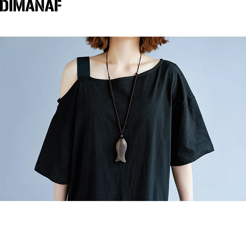 Женское длинное платье из хлопка DIMANAF однотонное черное с открытыми