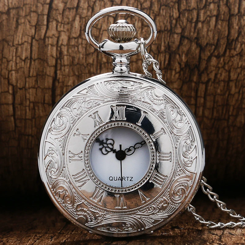 Dial:45mm Silver Case Roman Gift Antique Pocket Watch Pocket Watch Retro Quartz Machinery For Men And Women