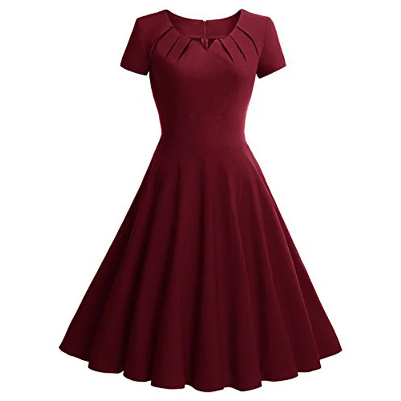Sea Breeze Brand Summer 2017 new women fashion Brief Solid short sleeve Zippers Empire Big swing Ball Gown party Dress wine Red | Женская