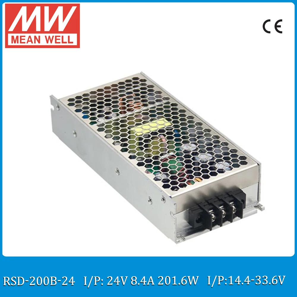 

Original MEAN WELL RSD-200B-24 200W 8.4A 24V railway dc dc converter Input 14.4~33.6VDC meanwell dc dc isolated converter 24V