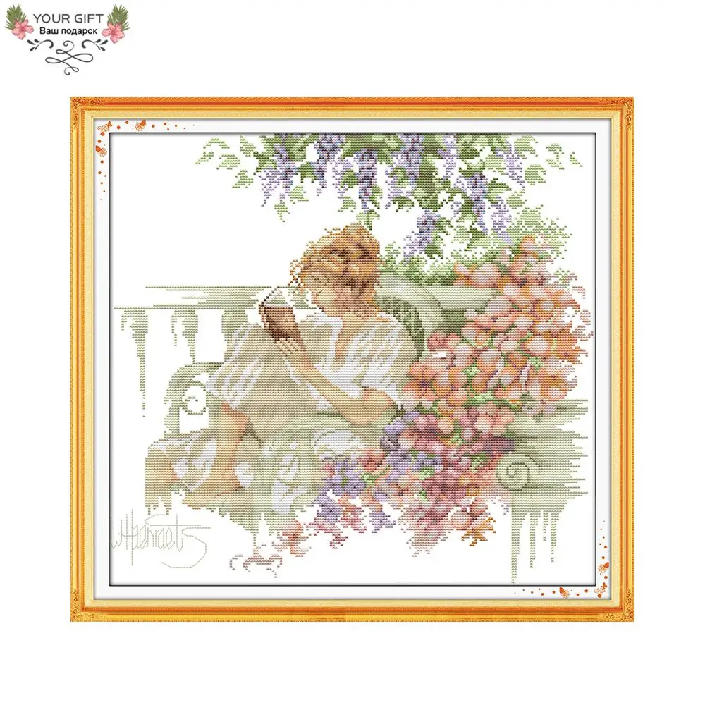 

Joy Sunday Beauty Home Decoration R445 14CT 11CT Counted and Stamped Woman Reads A Book Embroidery DIY Cross Stitch kits