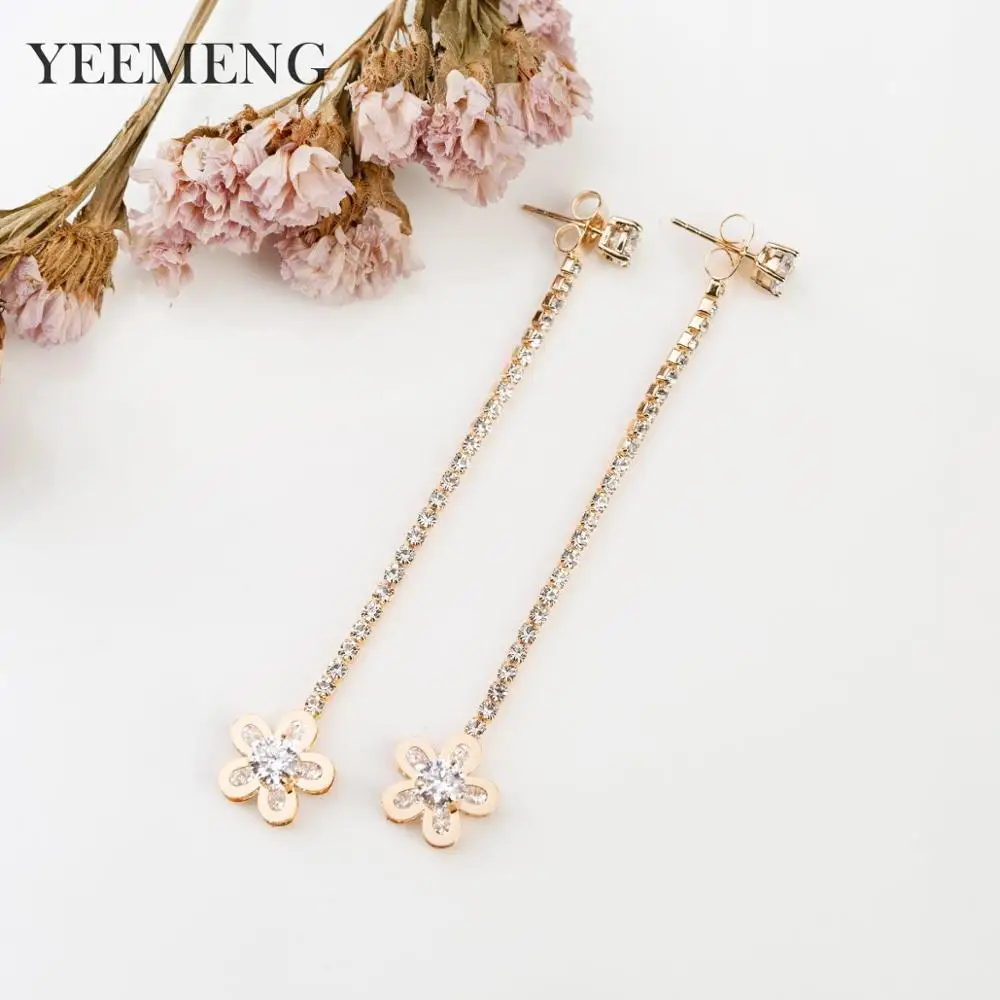 YEEMENG 585 розовое золото длинные висячие серьги с кисточкой для женщин цветы натуральный циркон Висячие серьги ювелирные изделия предотвращает аллергию бижутерия - Окраска металла: White