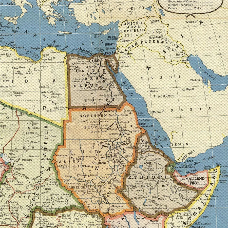 1957 National Geographic Африка Карта нежная текстура холст настенная художественная