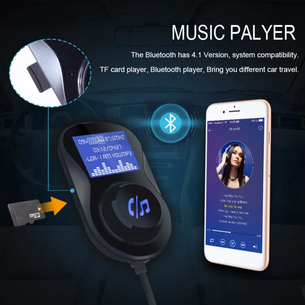 AZGIANT Bluetooth Car Kit Hands Free Music Audio Receiver Adapter Auto AUX For Speaker Headphone Stereo 2 USB Charge | Автомобили и