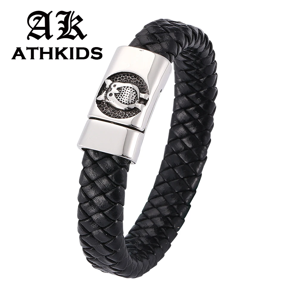 

Bracelets For Men Women 2019 Fashion Owl Stainless Steel Leather Bracelets Charm Bangles&Bracelets Gift Pulsera Hombre PD0267